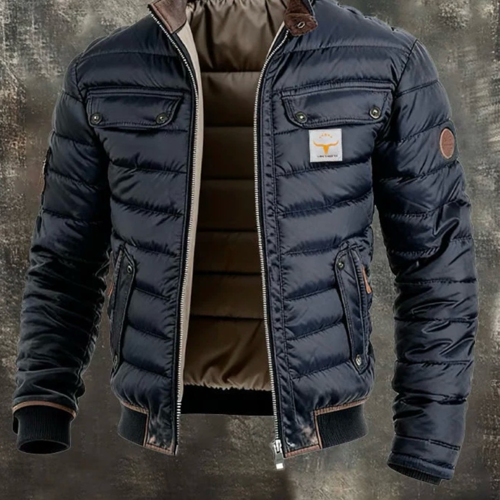 Stylish Men's Dark Blue Puffer Jacket